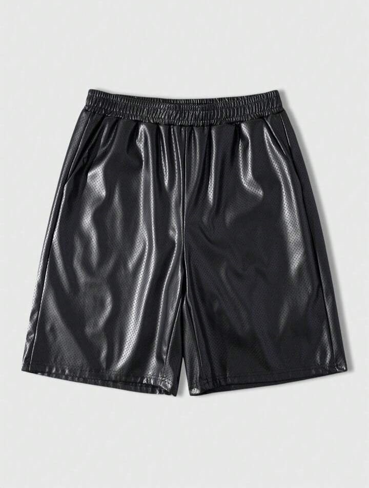 men's Summer Casual Vacation Fashion Street Daily Commute PU Leather Elastic Waist Loose Shorts